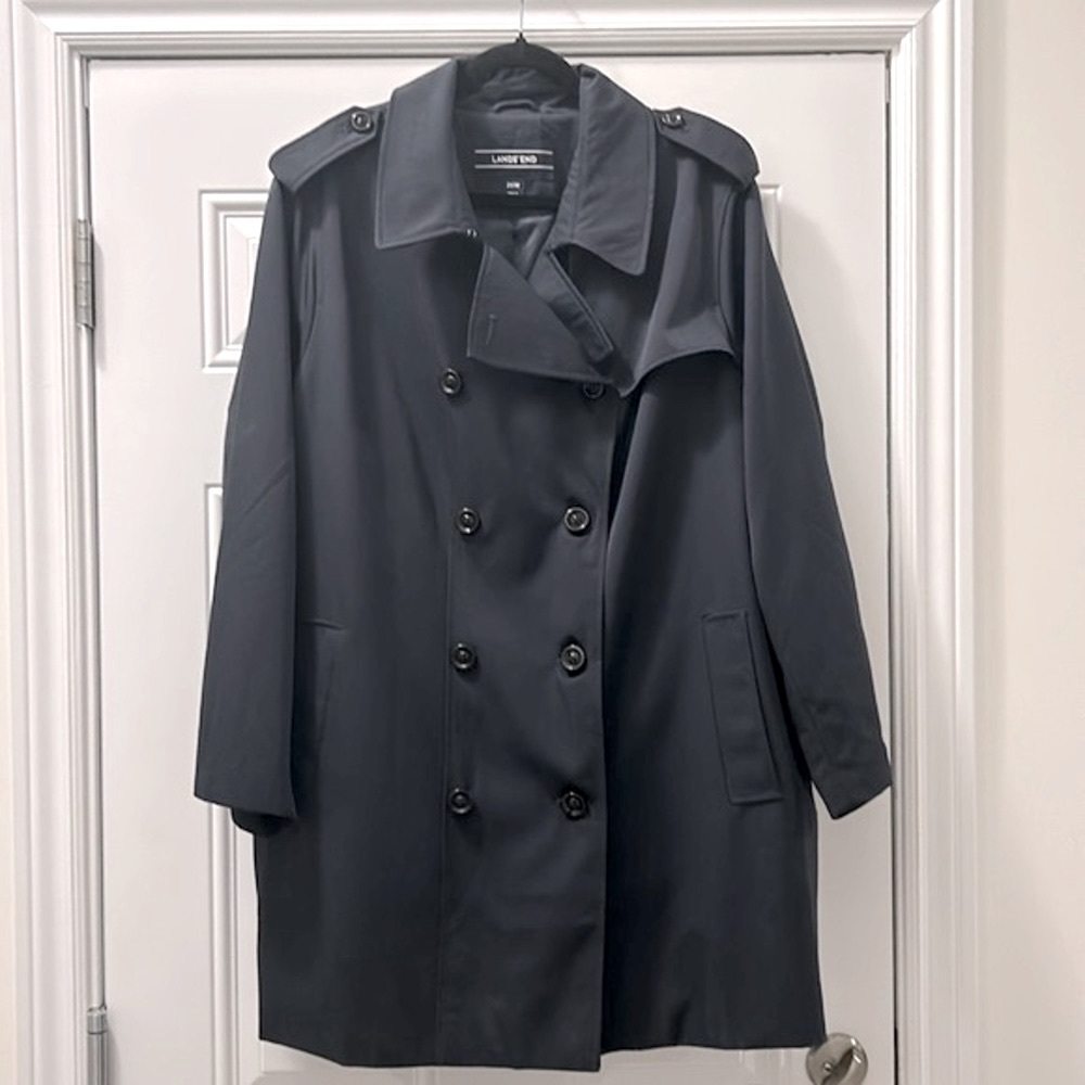 Lands’ End Double Breasted Trench Coat 3/4 Navy Blue Women size 26W